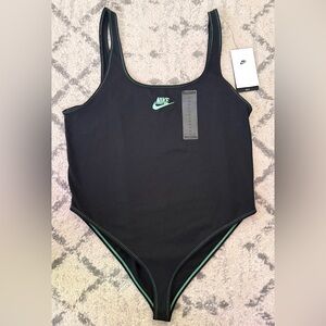 Nike Women’s One-Piece Bodysuit Swimsuit Black Mint Logo NWT XL